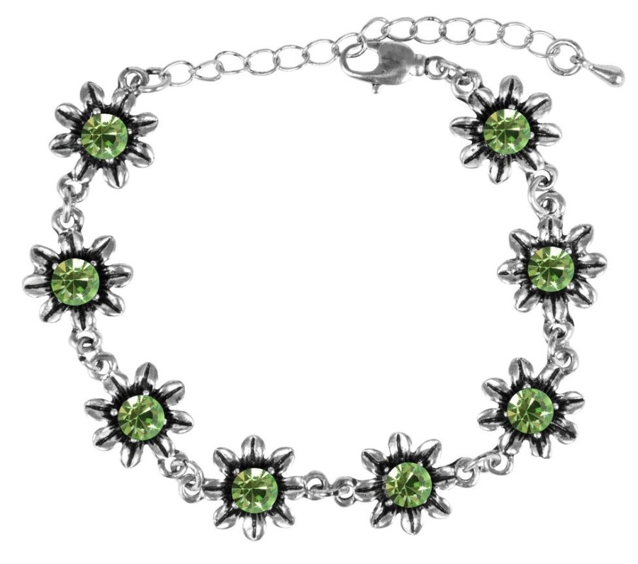 Schmuck Trachtenland | Silbernes Strass Armband Mit Bluten - Hellgrun