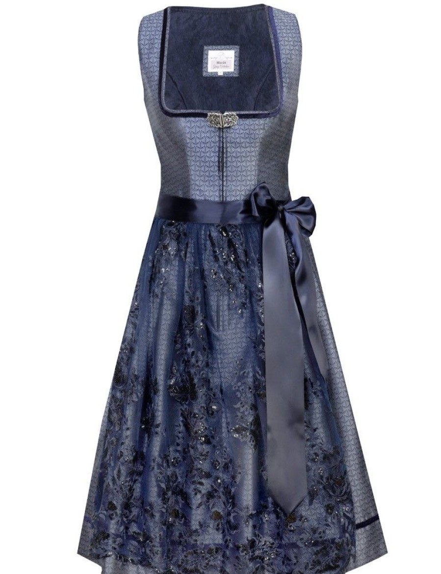 Damen MarJo Dirndl | Marjo Trachten Dirndl "Marisol" Spitzenschurze 597365 | Blau - 65Cm