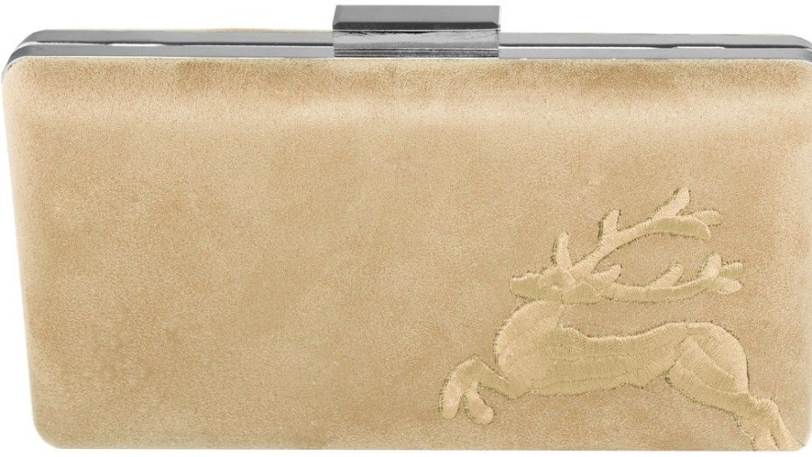 Damen Trachtenland Handtaschen | Clutch Mit Hirschstickerei - Abendtasche Fur Damen - Sand