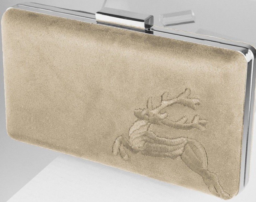 Damen Trachtenland Handtaschen | Clutch Mit Hirschstickerei - Abendtasche Fur Damen - Sand