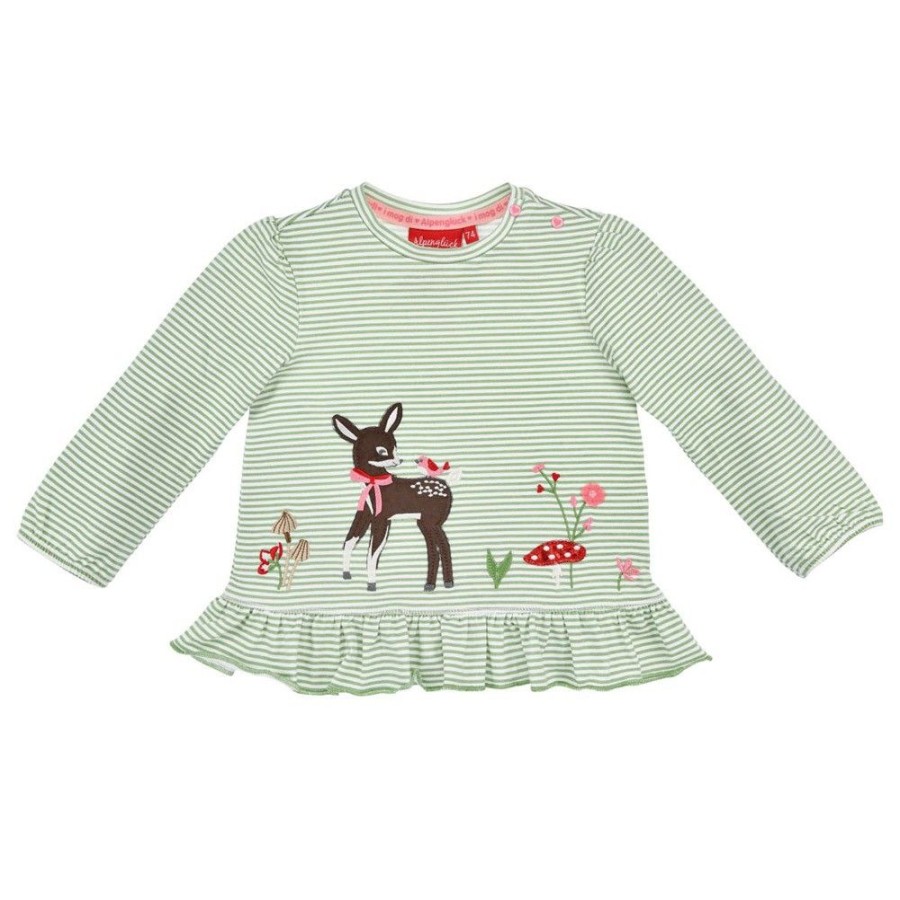 Madchen BONDI Fur´S Baby | Bondi Baby Madchen Langarmshirt "Rehkitz" 86673 | Grun/Weis