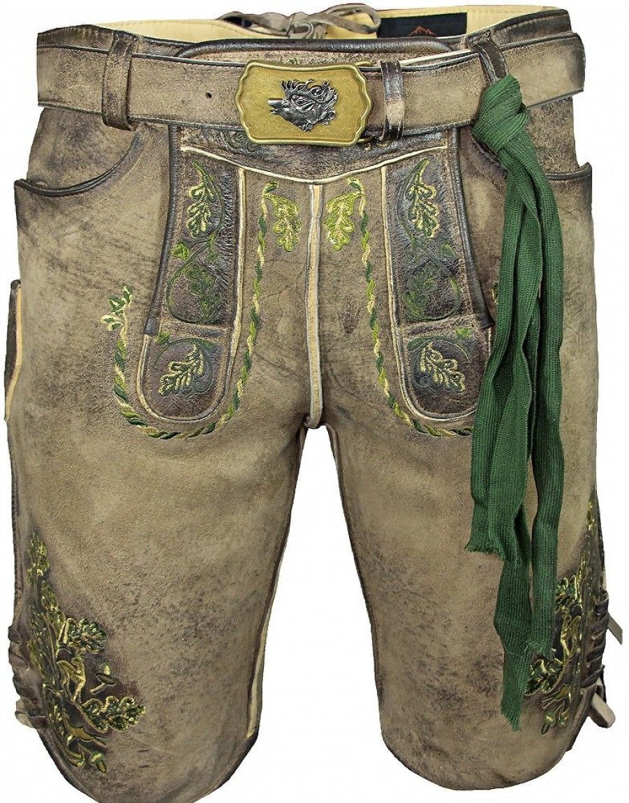 Herren Maddox Lederhosen | Maddox Kurze Herren Lederhose Hartsee Mit Gurtel | Erde Gold