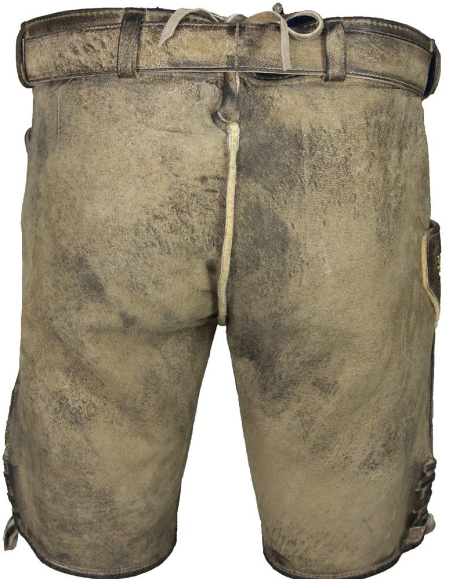 Herren Maddox Lederhosen | Maddox Kurze Herren Lederhose Hartsee Mit Gurtel | Erde Gold