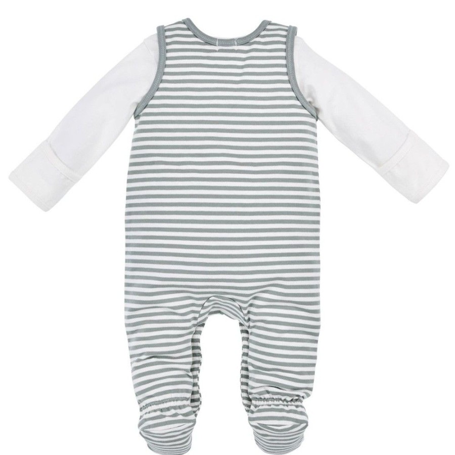 Jungen BONDI Baby Strampler | Bondi Baby Strampelanzug "Bauernhof" 2-Tlg. 93775 | Stripe Salbei/Offwhite