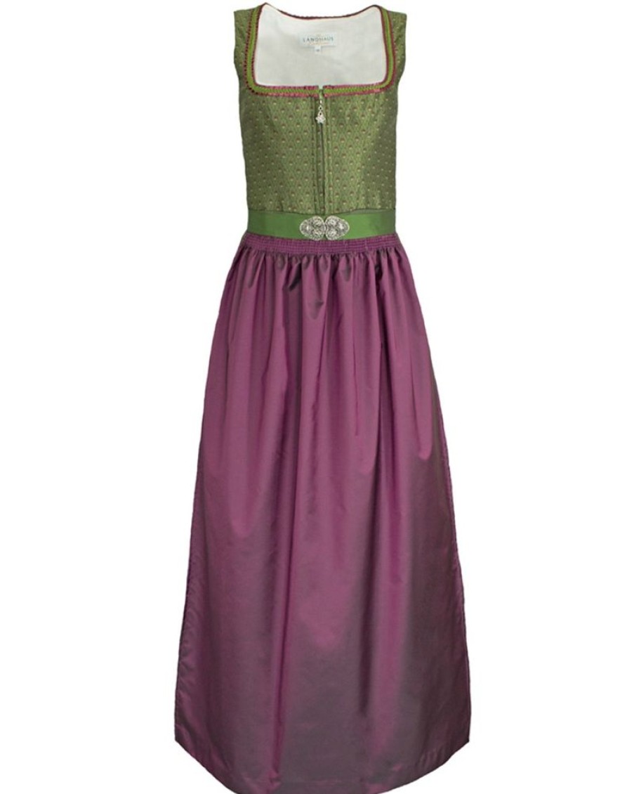 Damen Hiebaum Dirndl | Hiebaum Langes Damen Dirndl "Cersei" Traditionell | Grun Lila 95Cm