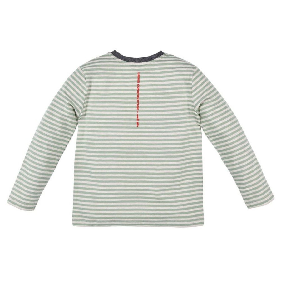 Jungen BONDI Shirts | Bondi Jungen Langarmshirt "Traktor" 33167 | Grun Beige Gestreift