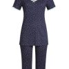 Damen Ringella Nachtwasche | Ringella Damen Pyjama Mit Caprihose "Little Hearts" 2211211 - Navy / Weis