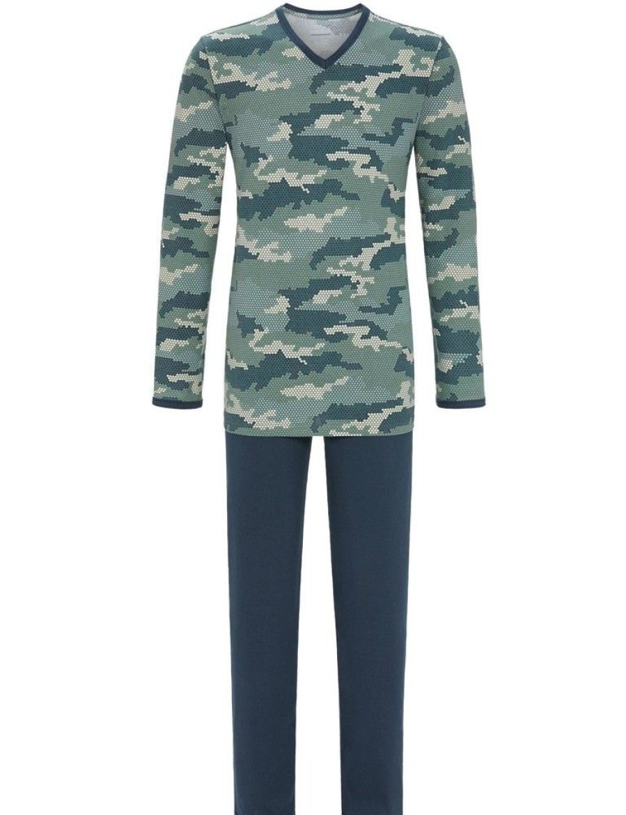 Herren Ringella Nachtwasche | Ringella Herren Langarm Pyjama "Camouflage" 2541202 | Olivgrun