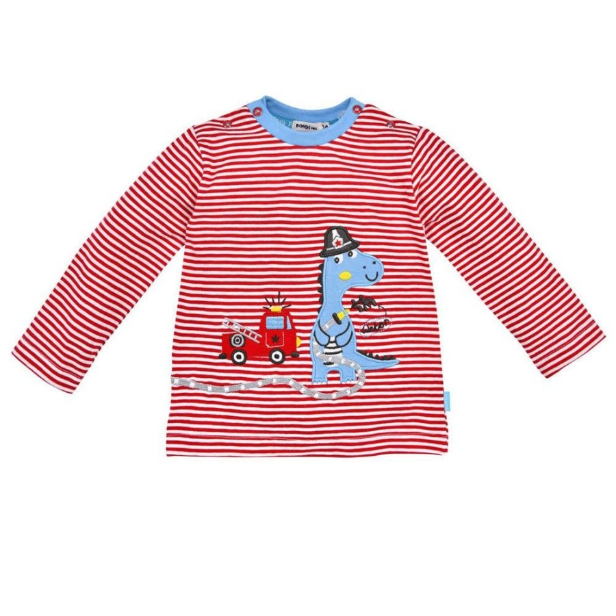 Jungen BONDI Fur´S Baby | Bondi Baby Jungen Langarmshirt "Feuerwehrdino" 91482 - Rot/Weis | Pullover