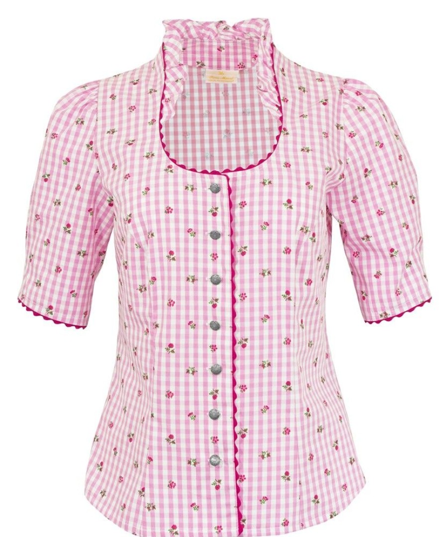 Damen Trachtenland Blusen & Shirts | Pierre Marcel Damen Blumchen Trachtenbluse Amelie Mit Stehkragen - Rosa