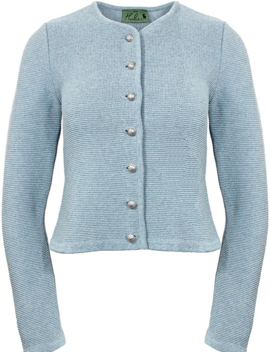 Damen Huber Mode & Tracht Trachtenjacken | Huber Trachten Strickjacke "Issy" Fur Damen - Eisblau