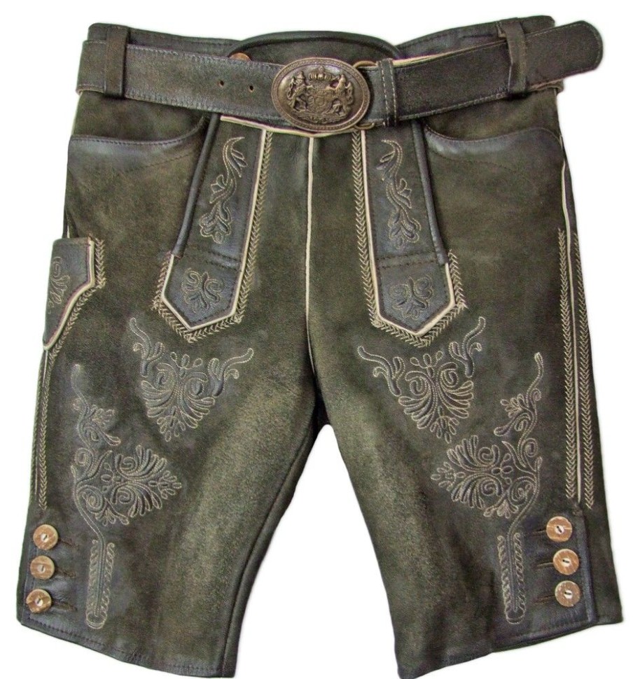 Herren Maddox Lederhosen | Maddox Kurze Lederhose "Ammersee" Mit Gurtel | Antik Smoke