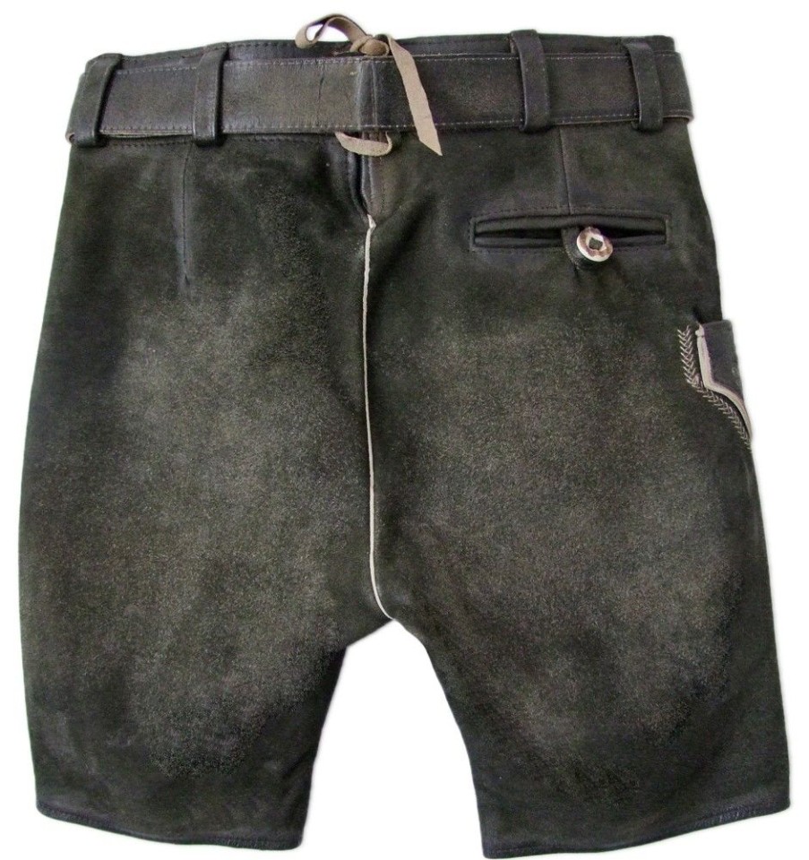 Herren Maddox Lederhosen | Maddox Kurze Lederhose "Ammersee" Mit Gurtel | Antik Smoke