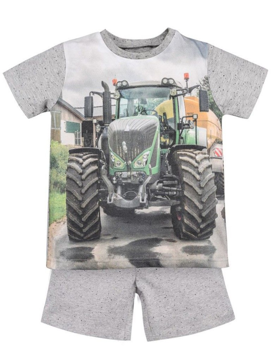 Jungen BONDI Shirts | Bondi Jungen Shorty Sommerpyjama "Traktor" 33188 | Grey Melange