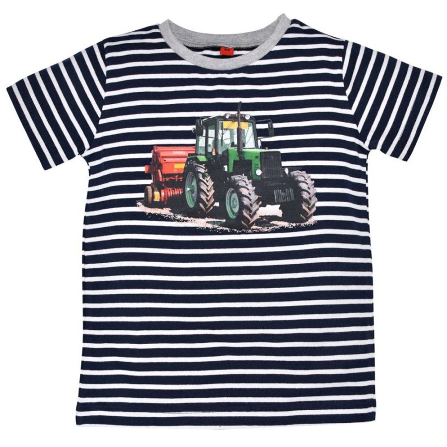 Jungen BONDI Shirts | Bondi Jungen T-Shirt "Traktor" 33158 | Blau Weis Gestreift