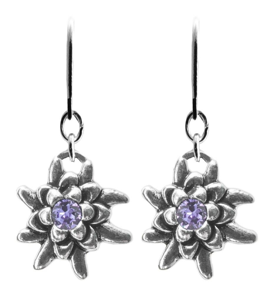 Schmuck Trachtenland | Luisia® Edelweis Ohrhanger Emilia Mit Kristallen Von Swarovski® - Lila / Tanzanite