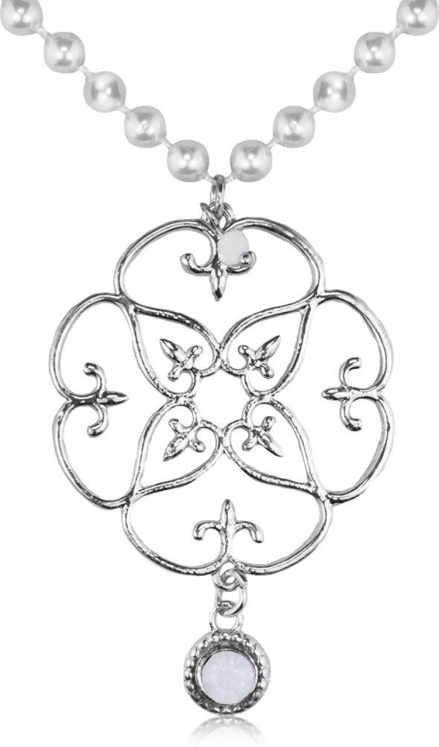 Schmuck Trachtenland | Lange Perlenkette Mit Silbernem Ornament