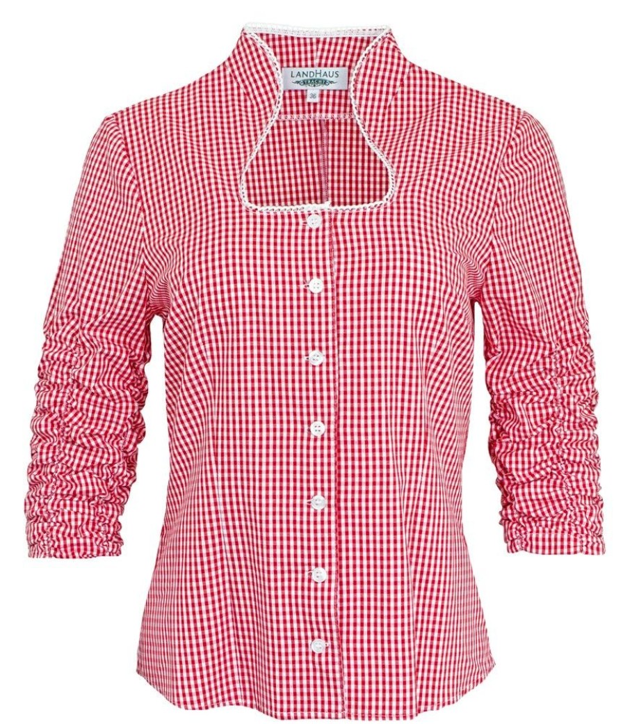 Damen Hiebaum Blusen & Shirts | Hiebaum Damen Langarm Trachten Bluse "Nora" | Rot