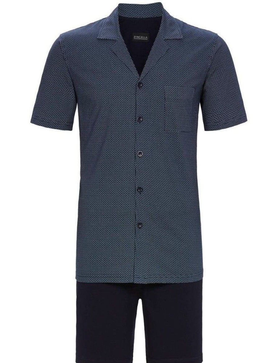 Herren Ringella Nachtwasche | Ringella Herren Shorty Im Hemdstyle 2241302 - Marine | Sommerpyjama