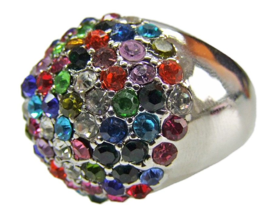 Schmuck Das Kostümland | Ring Colorful Mit Strasssteinen - Funky