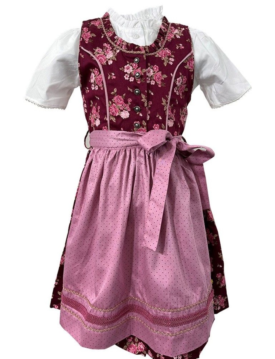 Madchen Isar-Trachten Dirndl | Isar-Trachten Kinder Dirndl "Emma" 3-Tlg. Mit Bluse 63102 | Beere Rosa