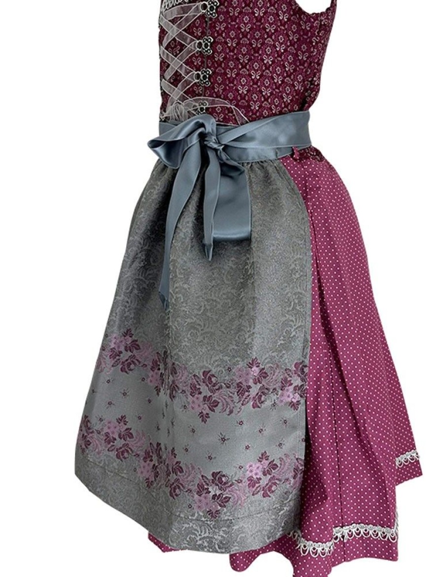 Madchen Isar-Trachten Dirndl | Isar-Trachten Jugend Dirndl "Karina" Florales Muster 44732 | Bordeaux Silbergrau