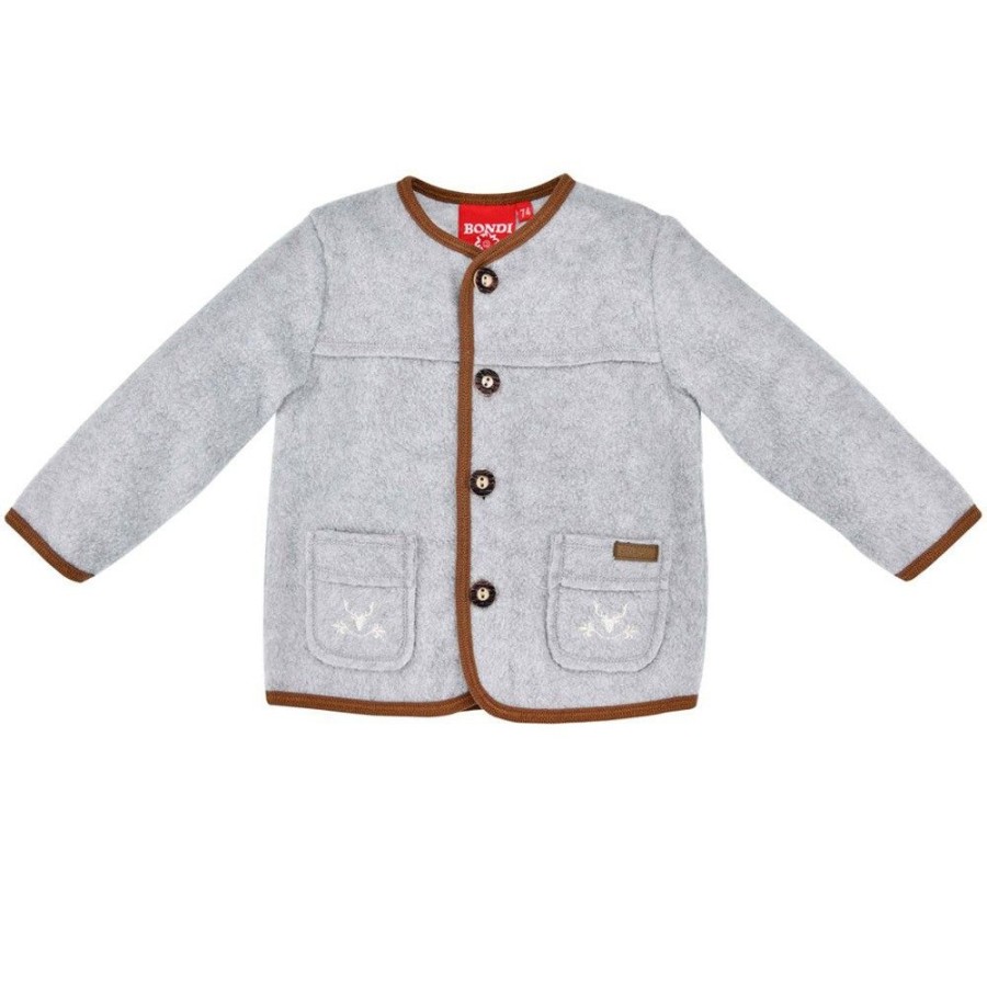 Jungen BONDI Fur´S Baby | Bondi Trachten Fleecejacke 91531 - Grau / Braun | Babyjacke Kinderjacke