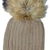 Damen Wolkenweis Hute & Haarschmuck | Damen Beanie Strickmutze Mit Fellbommel - Hellbraun