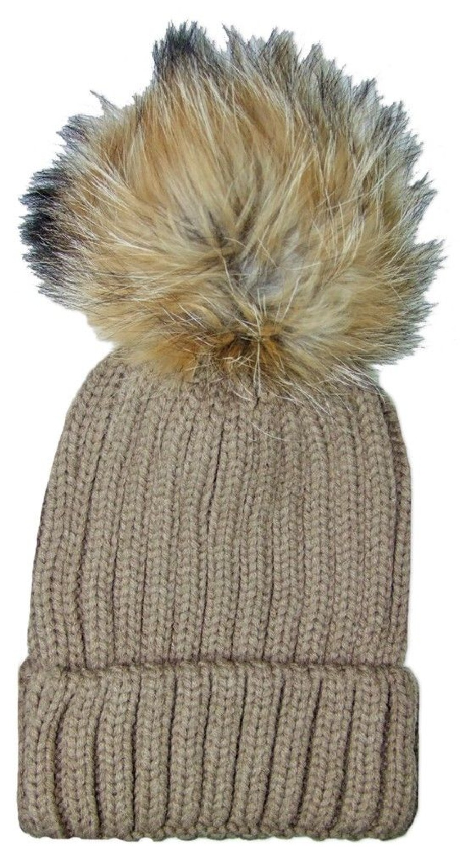 Damen Wolkenweis Hute & Haarschmuck | Damen Beanie Strickmutze Mit Fellbommel - Hellbraun