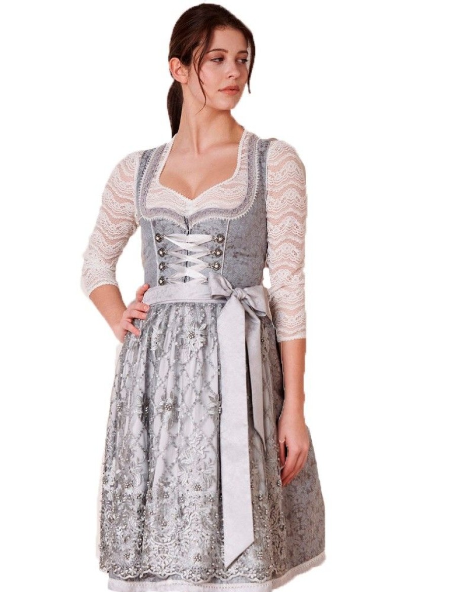 Damen Krüger Dirndl Dirndl | Kruger Dirndl "Joselin" Mit Spitzenschurze 412265 | Grau 60Cm