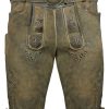 Herren Maddox Lederhosen | Maddox Kurze Lederhose Herbert Mit Gurtel - Antik Erle