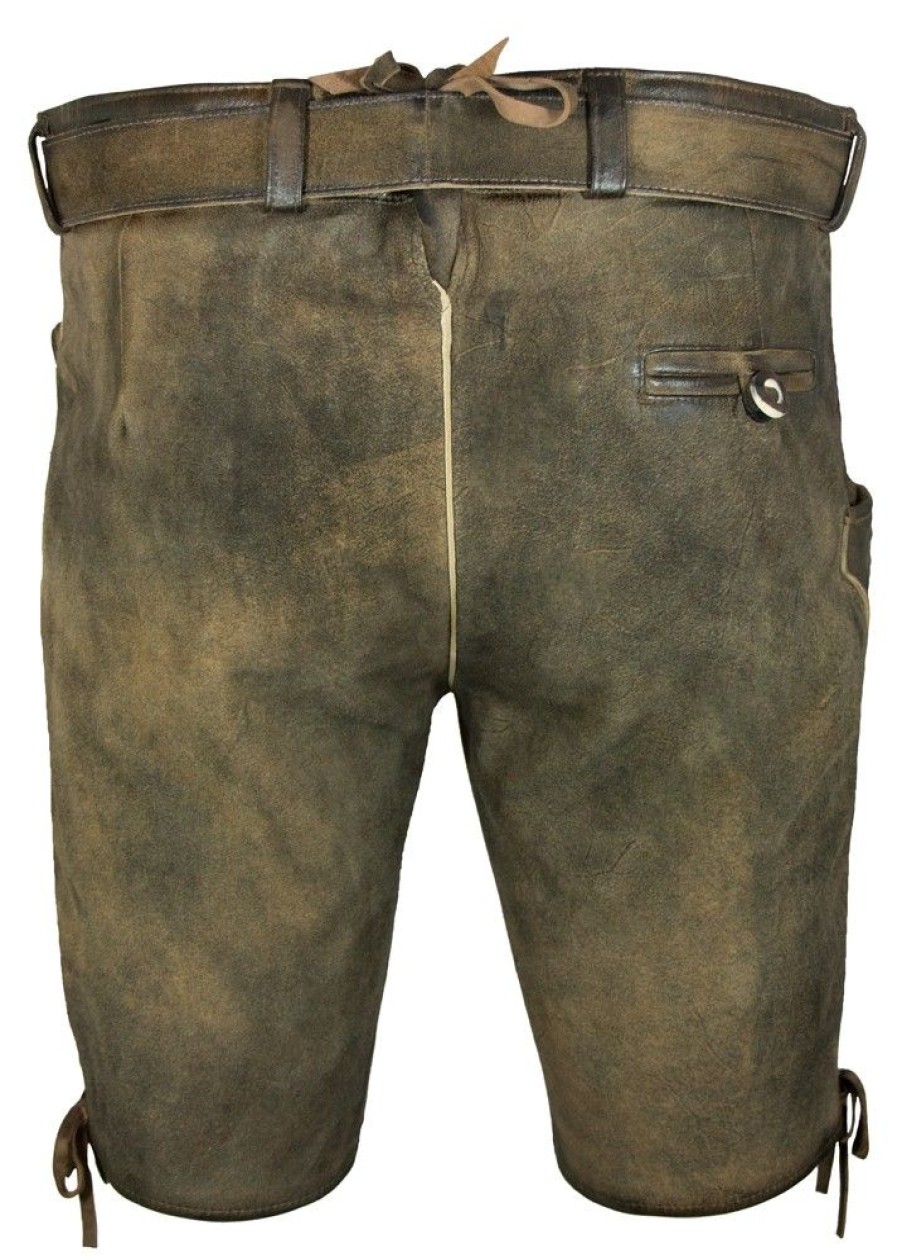 Herren Maddox Lederhosen | Maddox Kurze Lederhose Herbert Mit Gurtel - Antik Erle