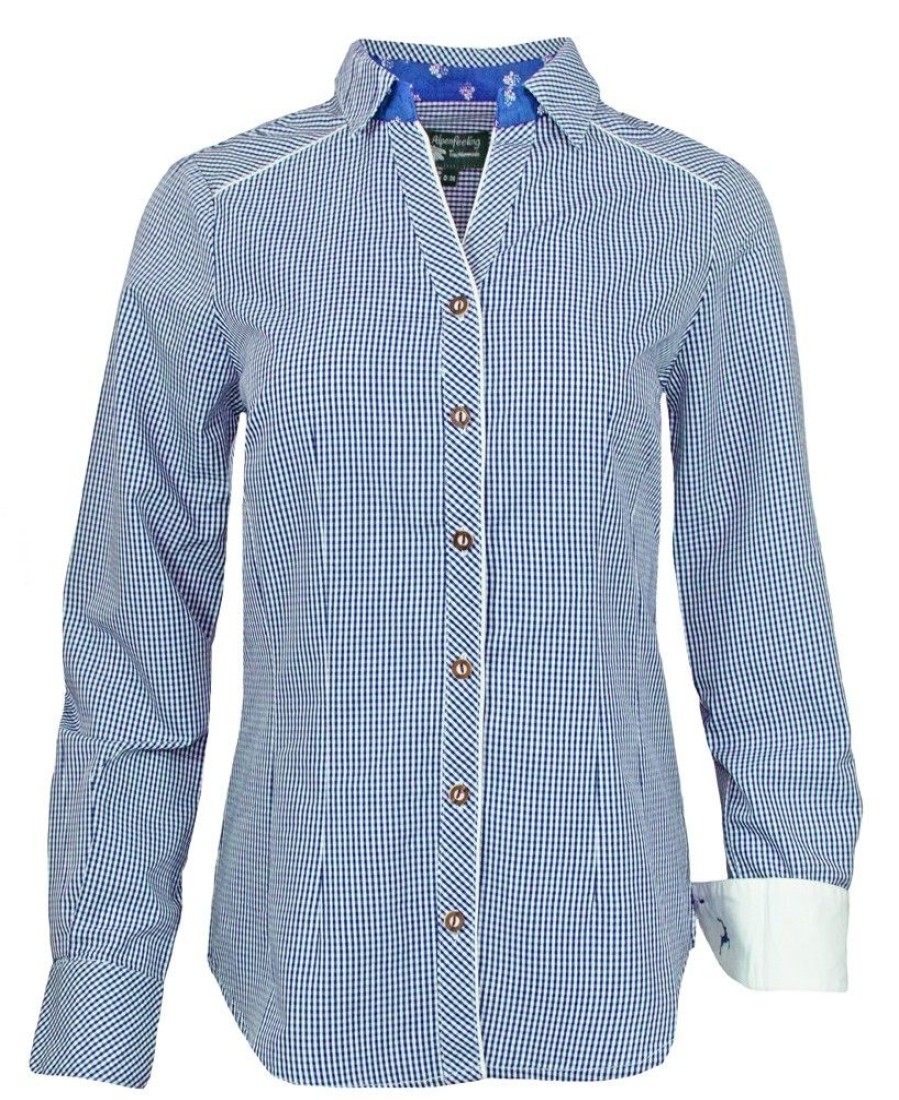 Damen Maddox Blusen & Shirts | Maddox Damen Langarm Trachtenbluse Innsbruck - Blau Kobalt