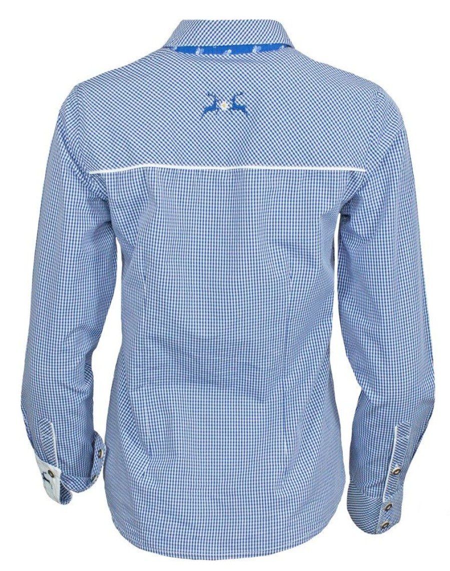 Damen Maddox Blusen & Shirts | Maddox Damen Langarm Trachtenbluse Innsbruck - Blau Kobalt