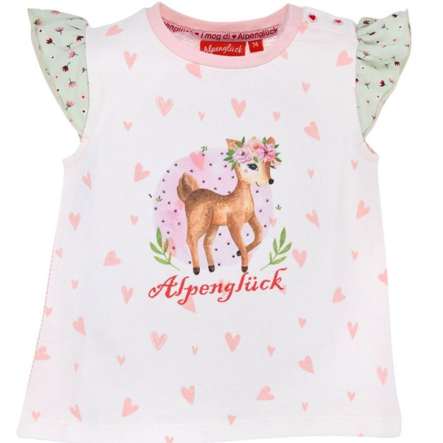 Madchen BONDI Fur´S Baby | Bondi Baby Madchen T-Shirt "Bambi" 86751 | Weis Rosa