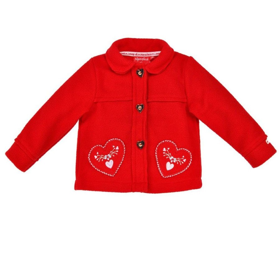 Madchen BONDI Jacken | Bondi Madchen Trachten Fleecejacke "Herzilein" 86624 - Rot | Kinderjacke