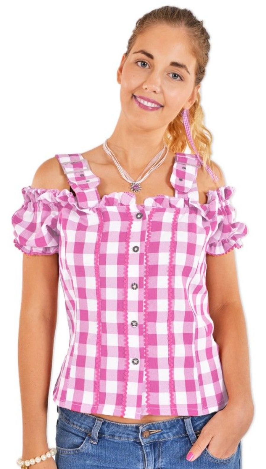 Damen Trachtenland Blusen & Shirts | Karo Trachtenbluse Mandy - Rosa