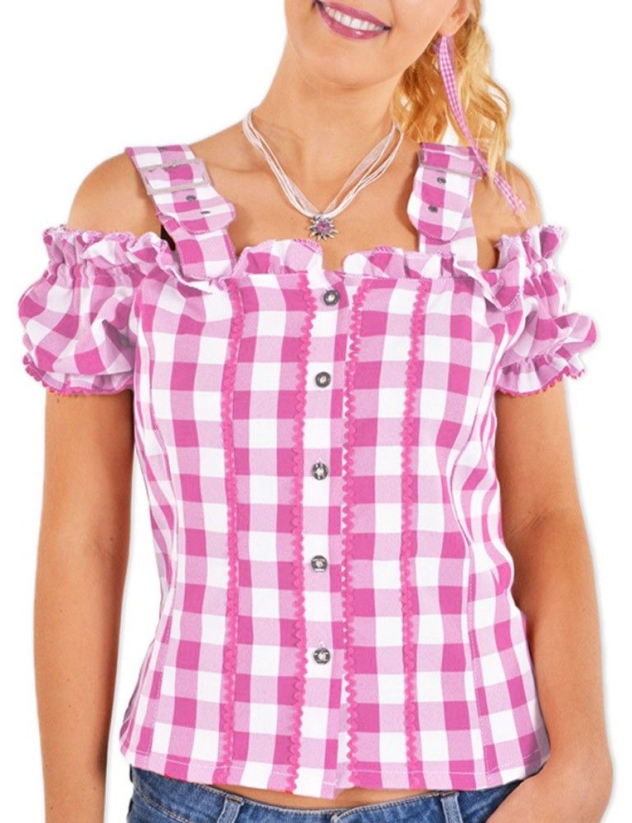 Damen Trachtenland Blusen & Shirts | Karo Trachtenbluse Mandy - Rosa