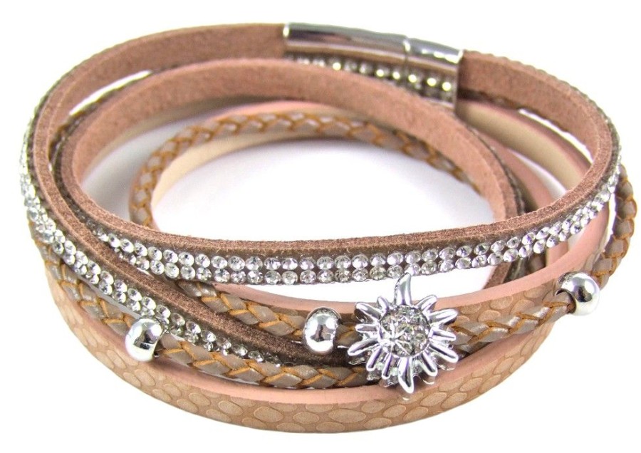 Schmuck Trachtenland | Wickelarmband Mit Strass Und Edelweis - Braun