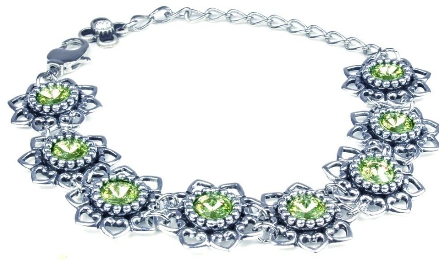 Schmuck LUISIA® | Luisia® Armband Leandra Mit Herzbluten Und Kristallen Von Swarovski® - Peridot / Apfelgrun