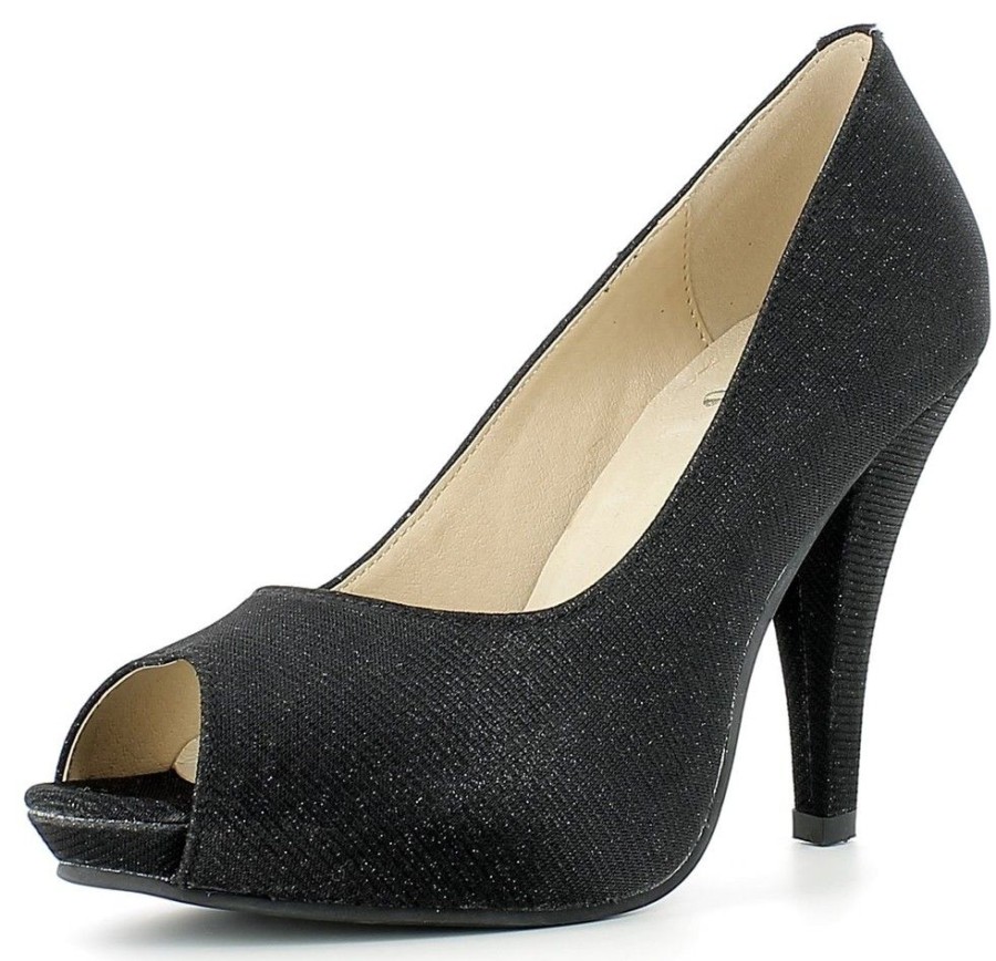 Damen Andrea Conti Pumps | Glitzer Peeptoe Damen Schuhe - Schwarz