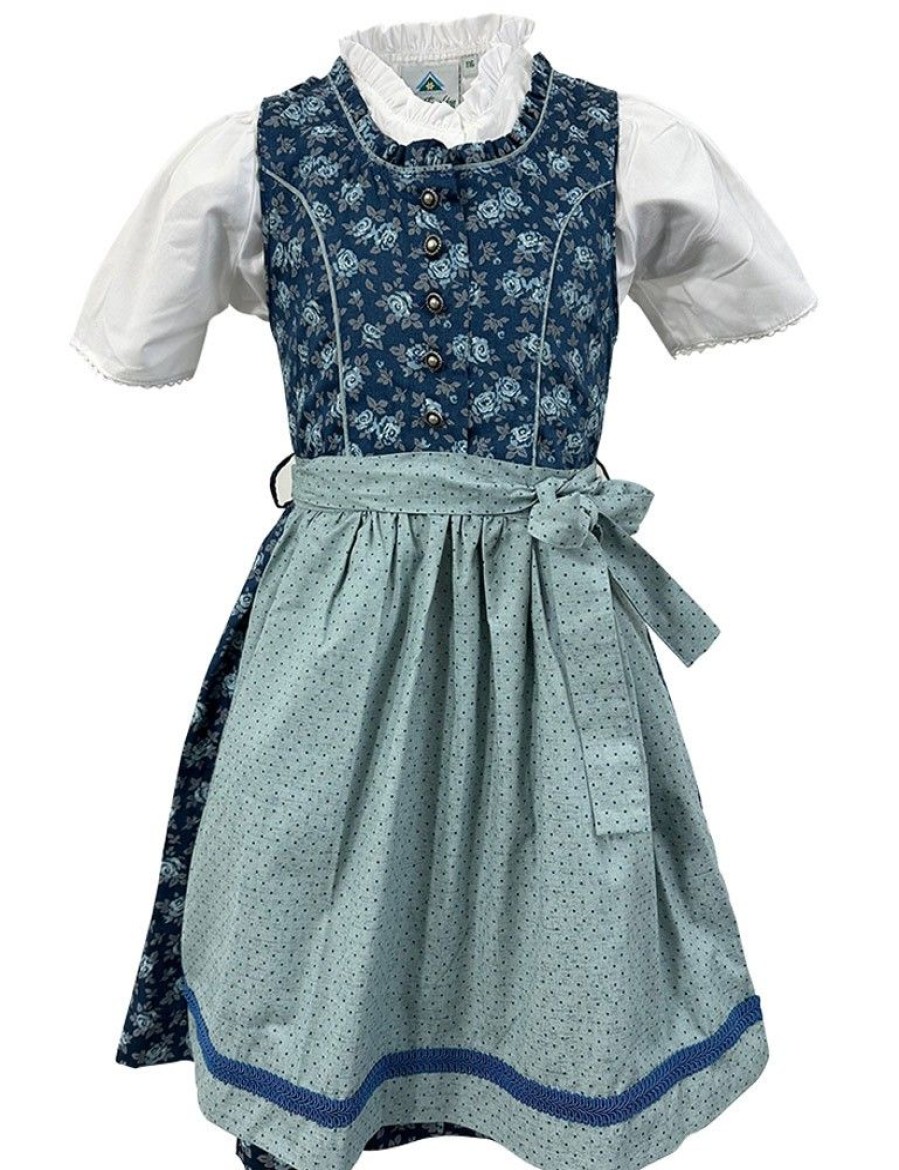 Madchen Isar-Trachten Dirndl | Isar-Trachten Kinder Dirndl "Emma" 3-Tlg. Mit Bluse 63112 | Blau