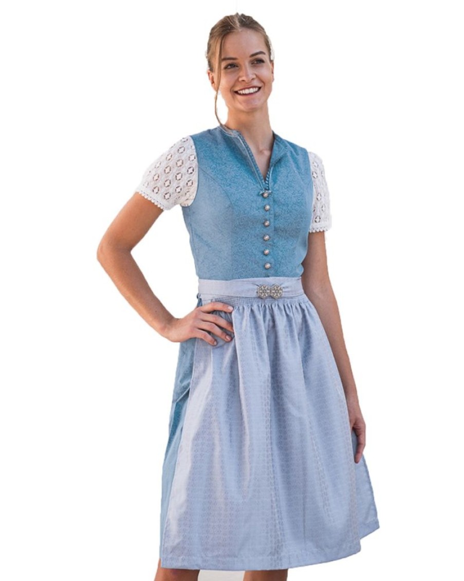 Damen Turi Landhaus Dirndl | Turi Damen Dirndl "Charlotte" Hochgeschlossen | Salzburger Blau - 65Cm