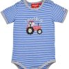 Jungen BONDI Baby Bodys | Bondi Baby Kurzarm Body "Traktor" 91527 | Blau Weis Gestreift