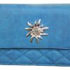 Damen Trachtenland Handtaschen | Trachtentasche Gesteppt Mit Edelweis Applikation Blau