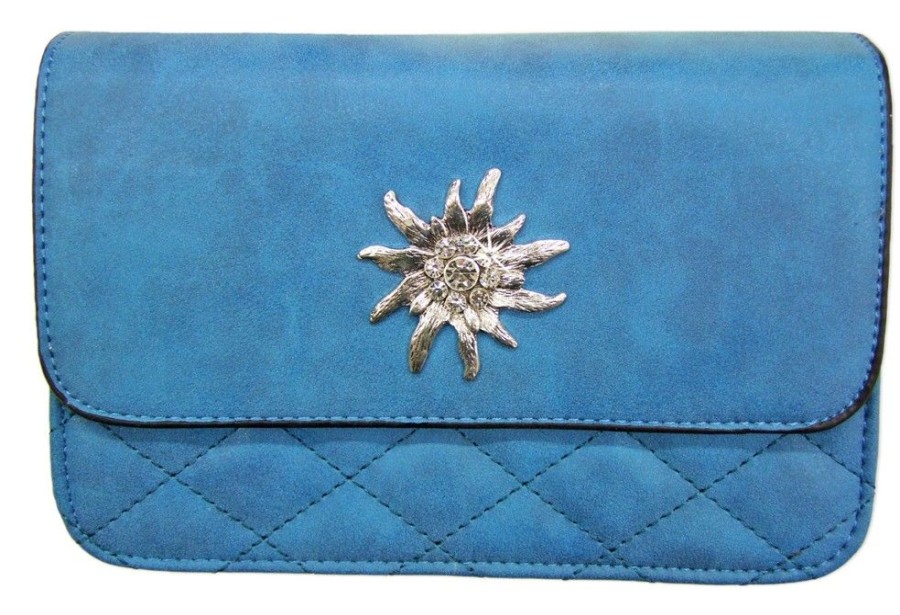 Damen Trachtenland Handtaschen | Trachtentasche Gesteppt Mit Edelweis Applikation Blau