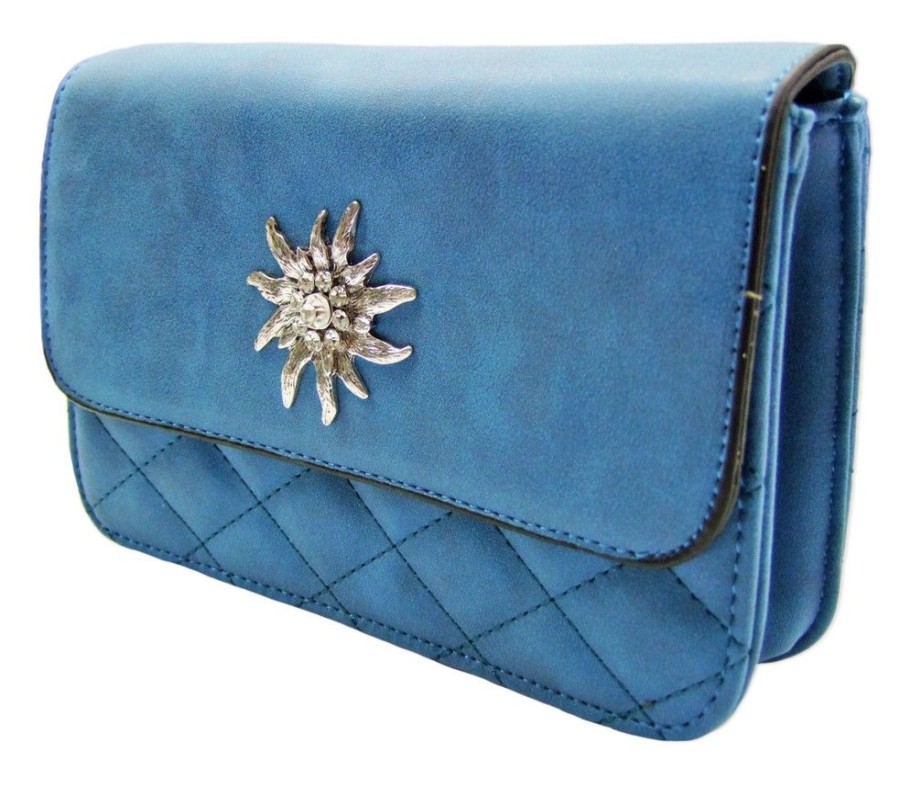 Damen Trachtenland Handtaschen | Trachtentasche Gesteppt Mit Edelweis Applikation Blau