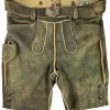 Herren Da´ Buchberger Lederhosen | Buchberger Kurze Lederhose "Karl 1" Mit Gurtel | Ziegenvelours Braun Grun