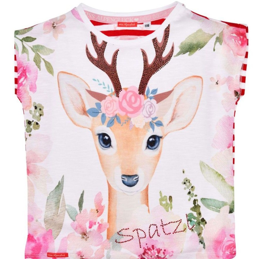 Madchen BONDI Blusen / Shirts | Bondi Madchen T-Shirt "Spatzl" Mit Reh-Motiv 26085 | Rosa Rot