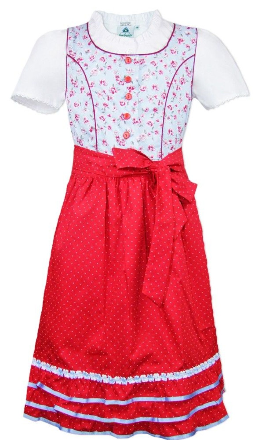 Madchen Isar-Trachten Dirndl | Isar-Trachten Dirndl "Paula" 3-Tlg. Mit Bluse 64296 | Hellblau Rot